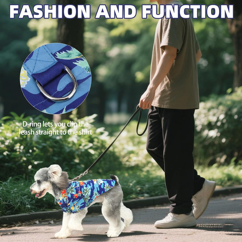 KOOLTAIL Dog Hawaiian Shirt, Dog Summer Clothes with Leash D-Ring for Medium Large Dogs, Floral Cool Beach Puppy Shirts with Sun Protection,Breathable Soft Pet Outfit Indoor&Outdoor Boy&Girl, Blue L