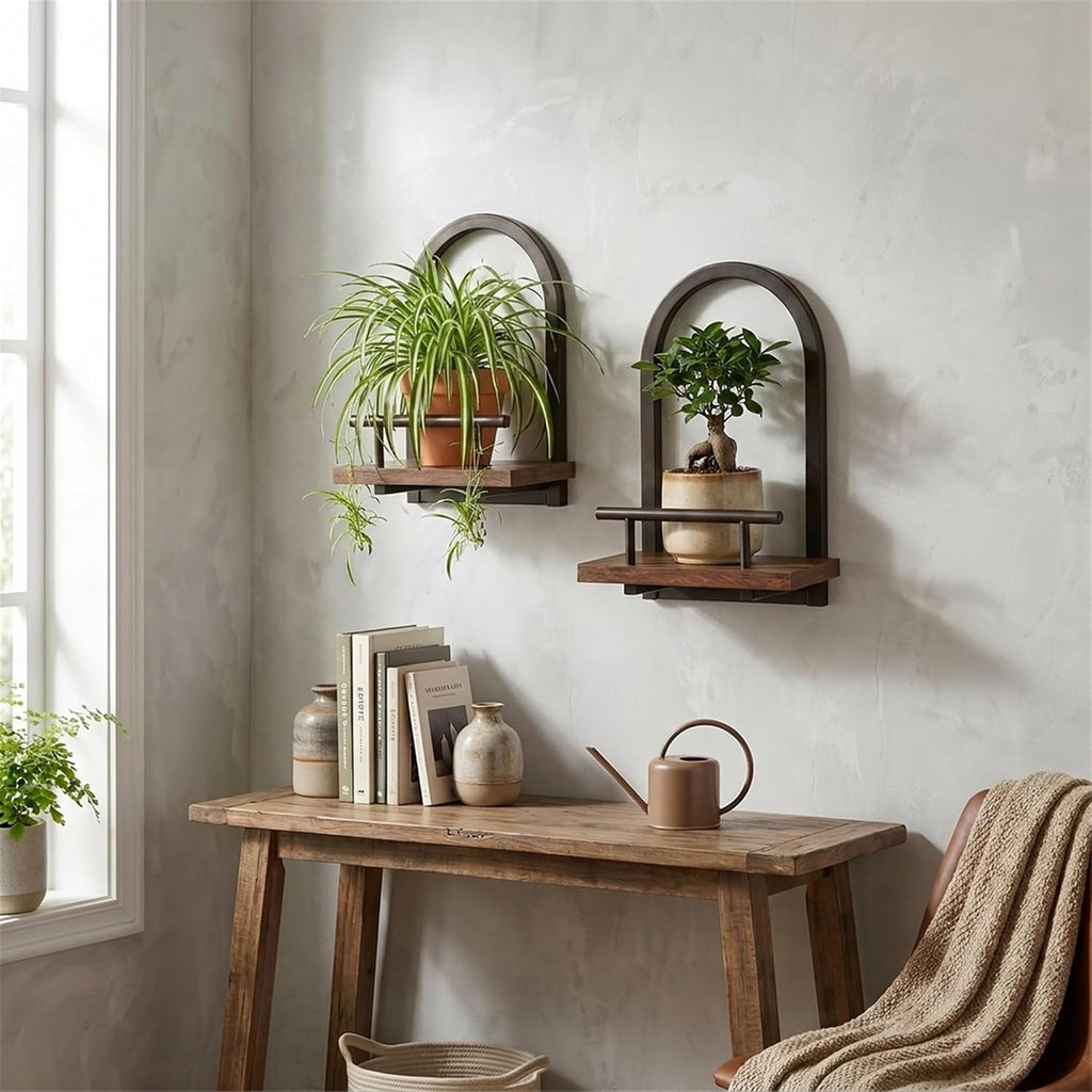 Amaoot Floating Shelves Set for 2, Wall Plant Holder Shelf, Wall Planters