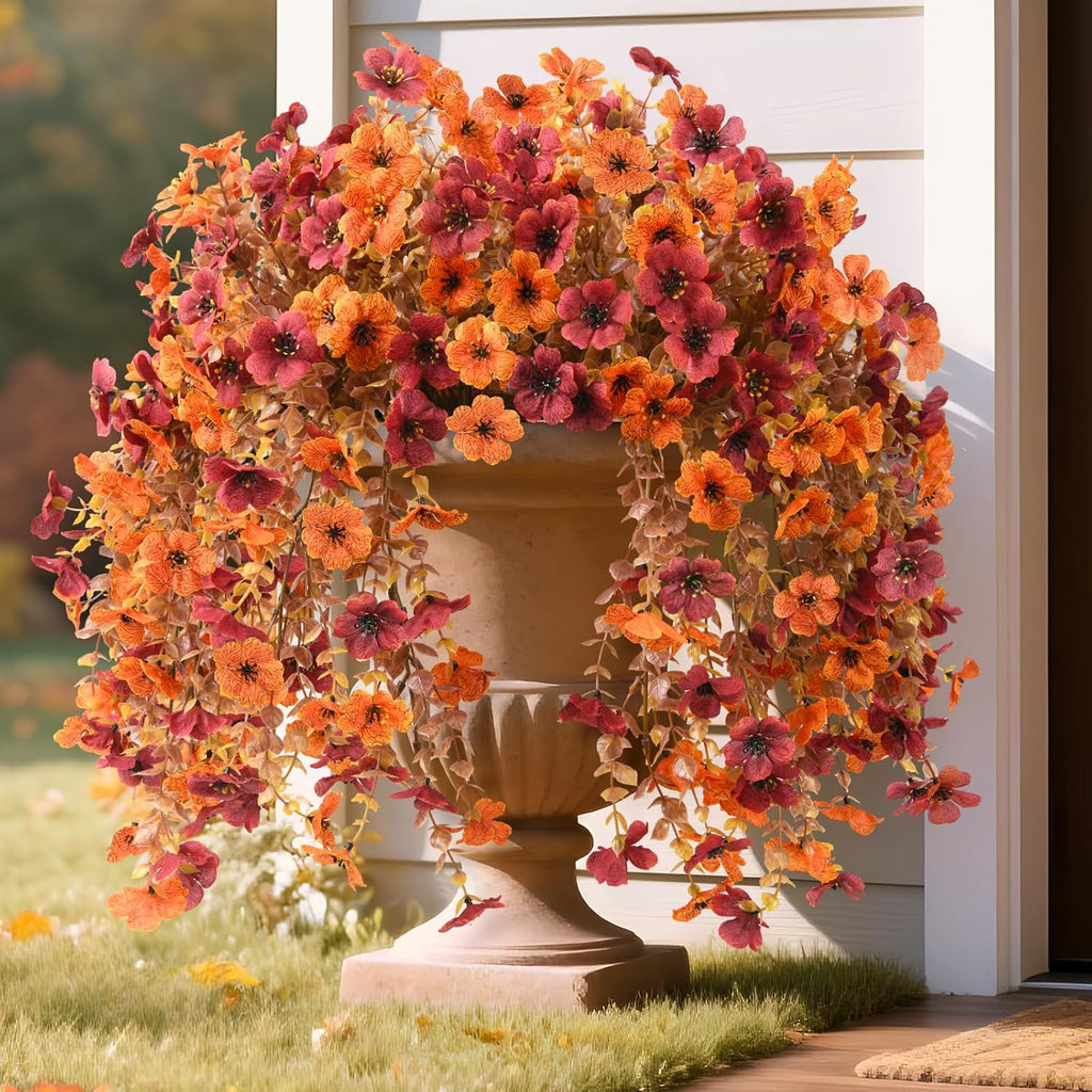 Homsunny Artificial Faux Mums Fall Flowers for Outdoor Outside Decoration