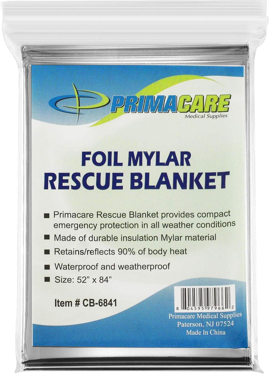 Primacare HB-10 Emergency Mylar Thermal Blankets – 10 Pack, 84" x 52", Silver – Reflective, Waterproof, Retains 90% Body Heat – for Survival, First Aid, Outdoors, Camping, EMS