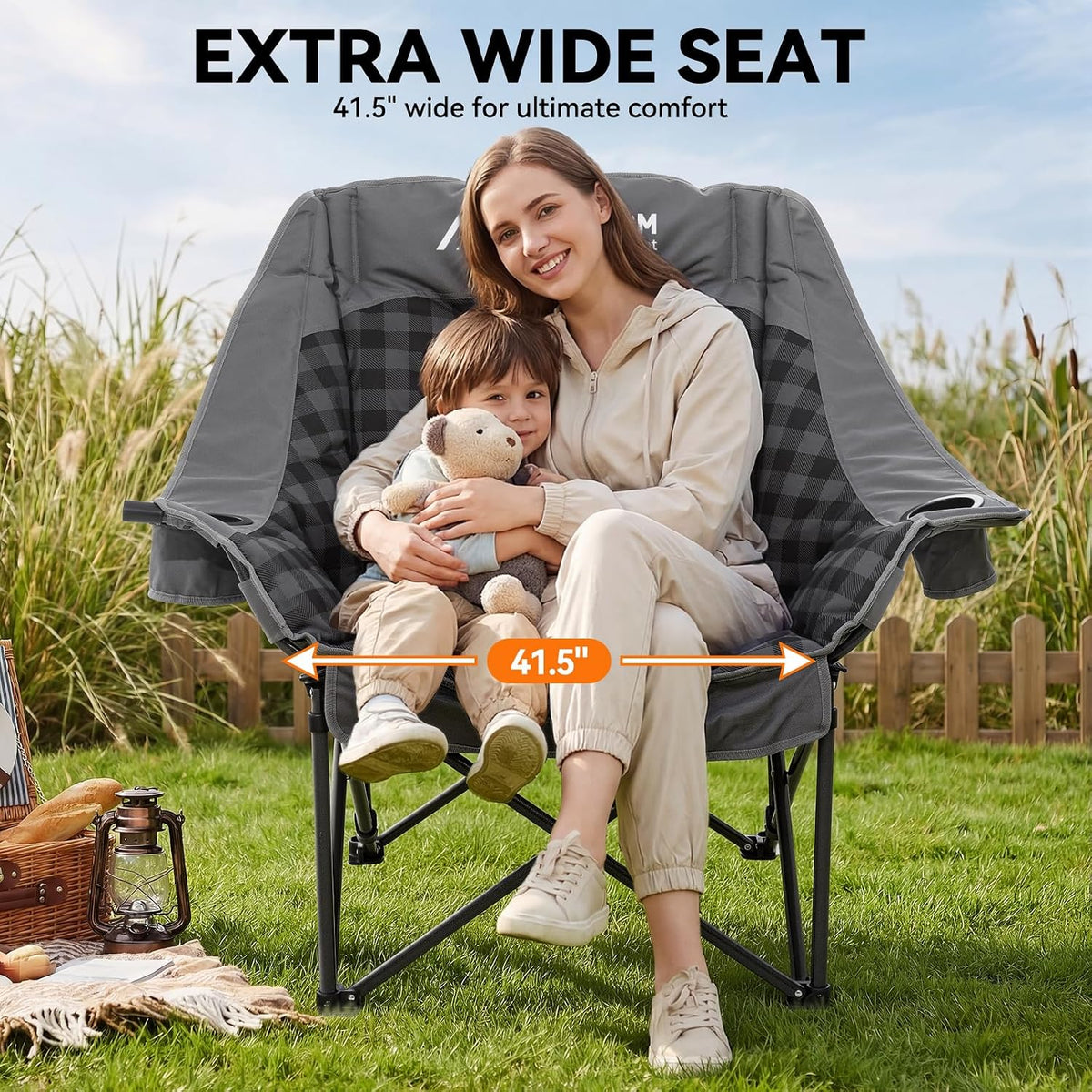 Huskfirm Oversized Camping Chairs 2 Pack Padded Camping Chair for Adults
