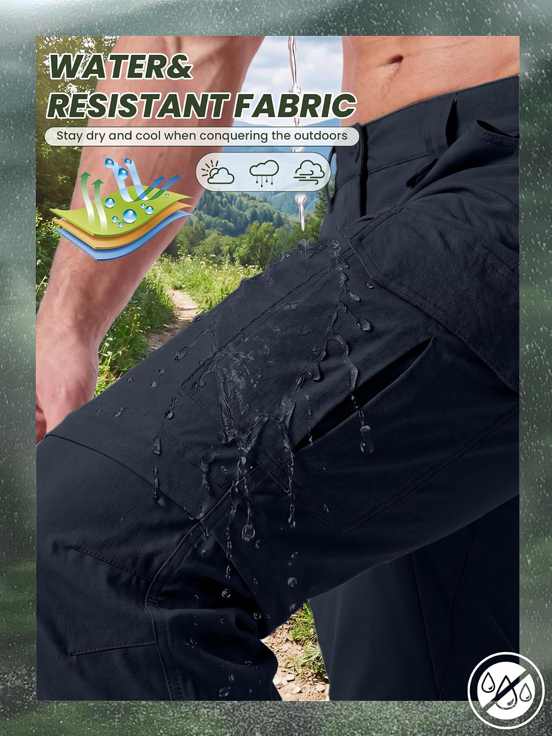 Men's Convertible Hiking Pants with 7 Pockets, Zip-Off Quick-Dry