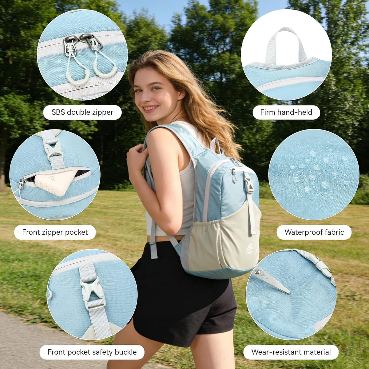 15L Small Hiking Backpack for Women Men Lightweight Packable Backpack Foldable Casual Daypack for Camping Travel Outdoor, Blue