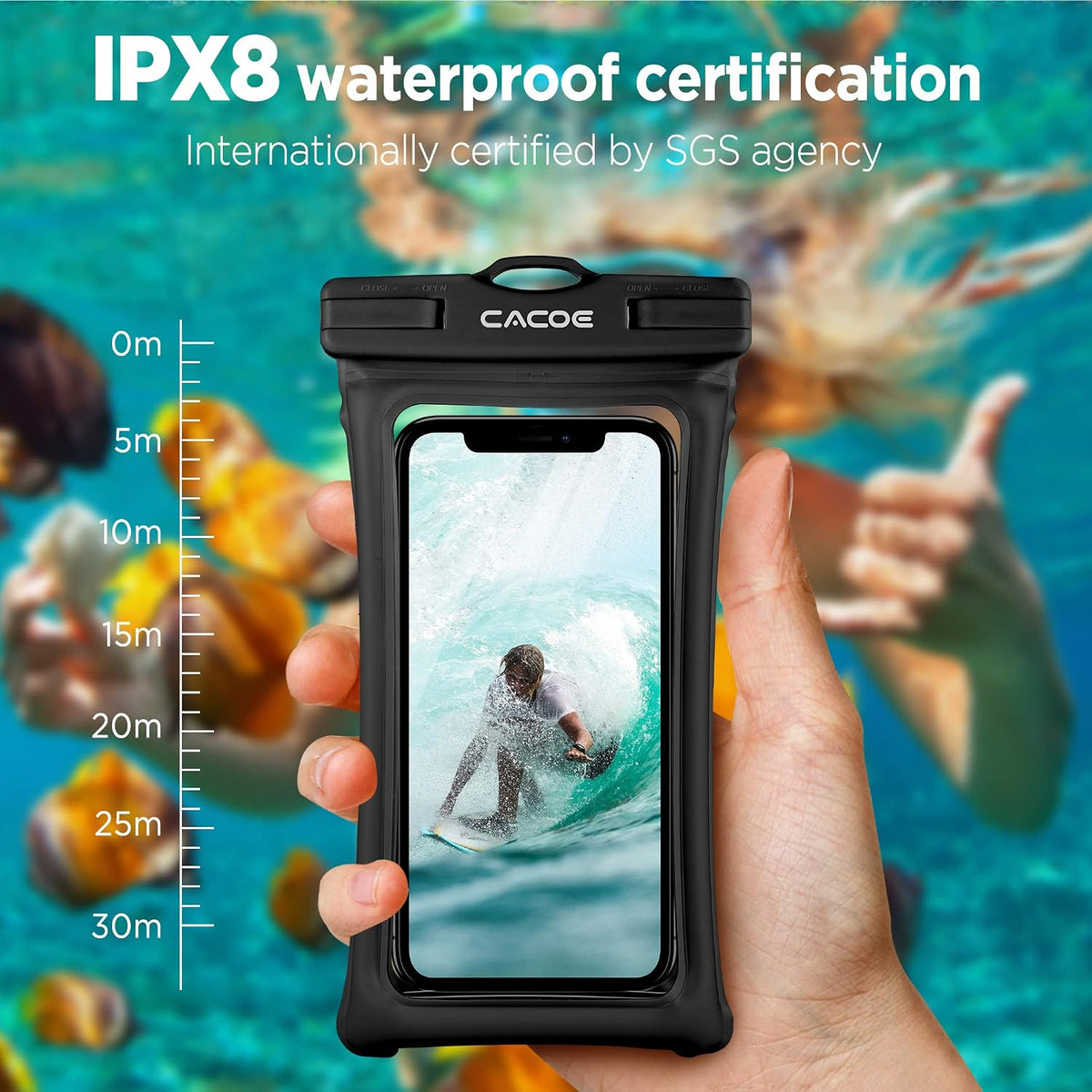 CACOE Floatable Waterproof Phone Pouch 2 Pack Up to 7.0",Black+Black