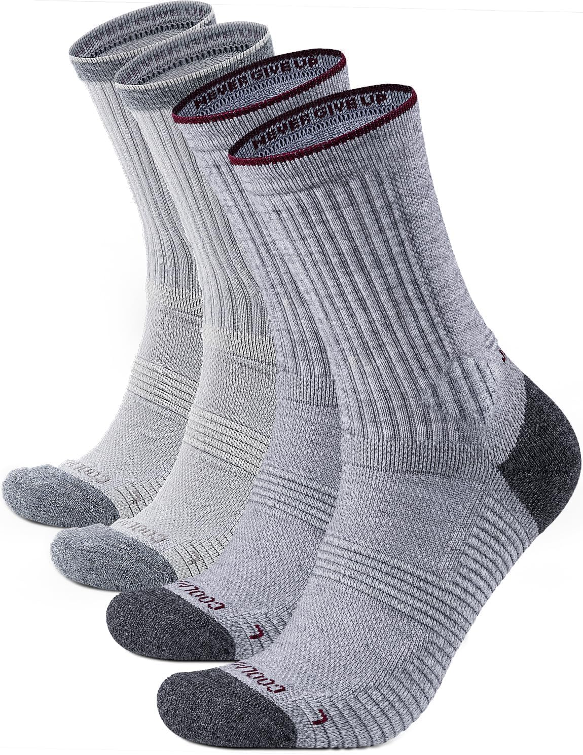 Juclise Men's Merino Wool Midweight Hiking Socks, Micro Crew, 2 Pairs