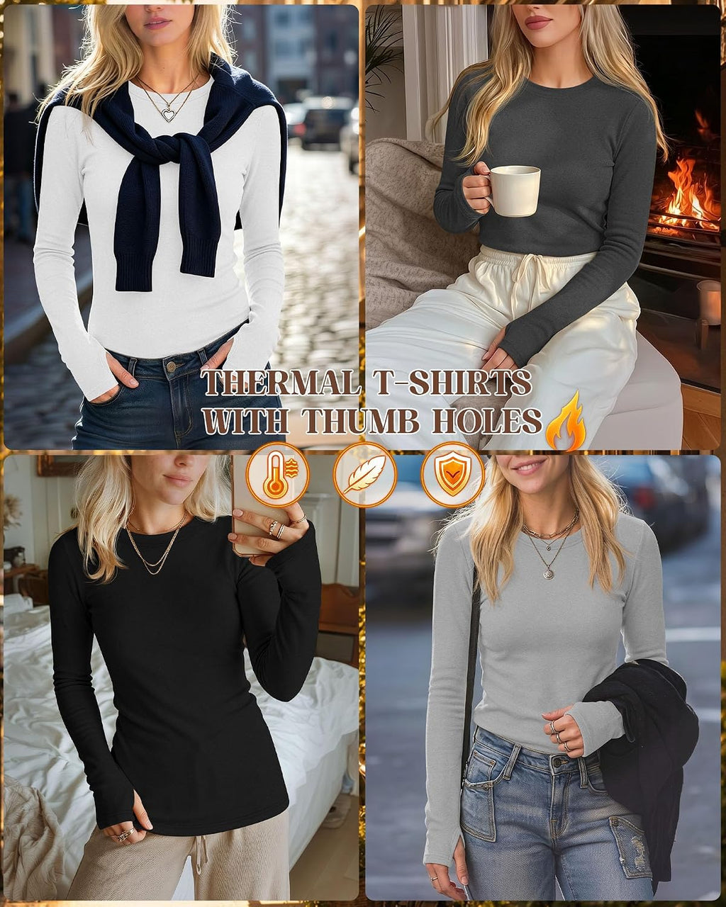 Neer 4 Pack Women's Thermal Fleece Lined Shirts Warm Base Layer