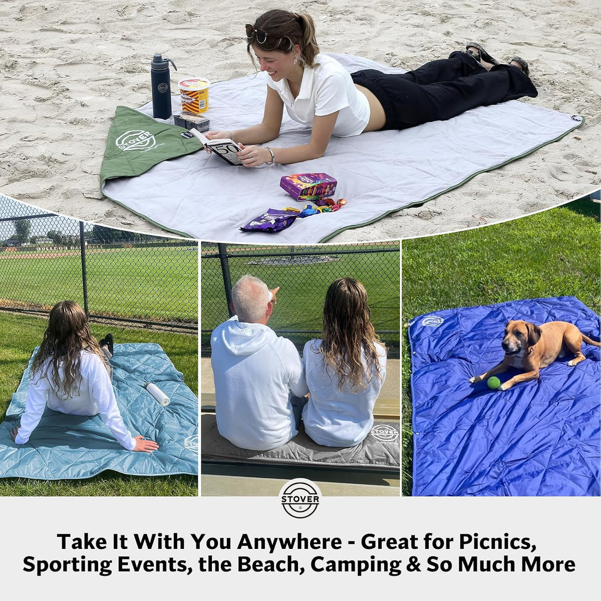 STOVER Outdoor Waterproof Fleece Travel Blanket for Camping, Picnics, Stadiums, Sports, the Beach– Warm, Windproof, Compact, Lightweight & Sand-Resistant (Olive Green)