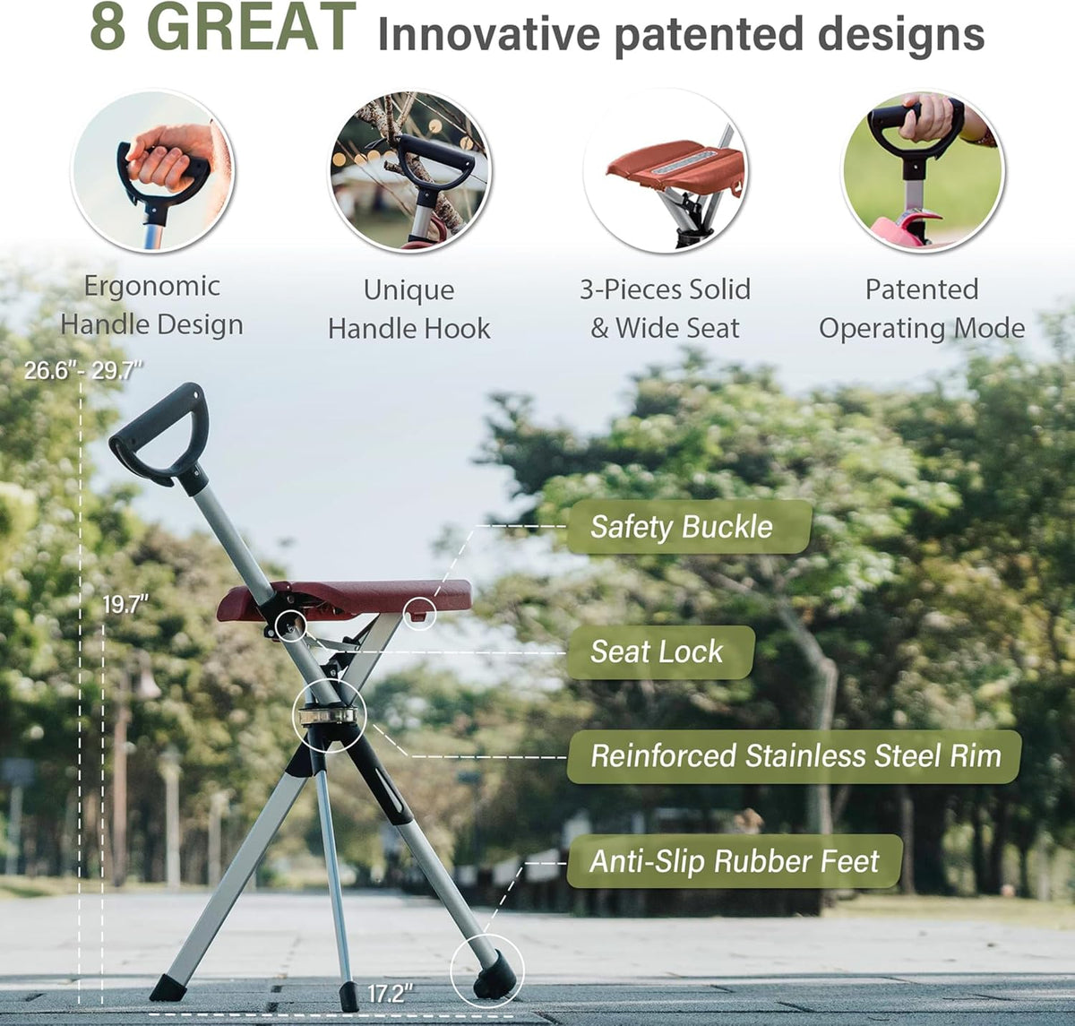 STEP2GOLD Ta-Da Chair Series 2- Portable Walking Stick, Cane with Seat, Foldable Chair, Hiking Stick, for Camping, Hiking, Lightweight Aluminum, Easy Carry, Anti-Slip