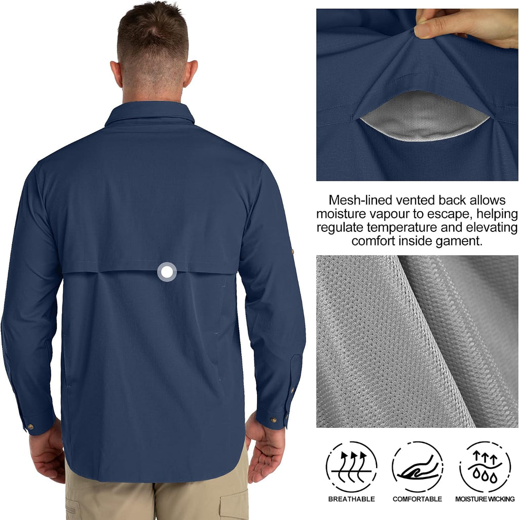 33,000ft Men's UPF 50+ UV Protection Long Sleeve Hiking Shirts Breathable Quick Dry Fishing Shirts for Safari, Outdoor