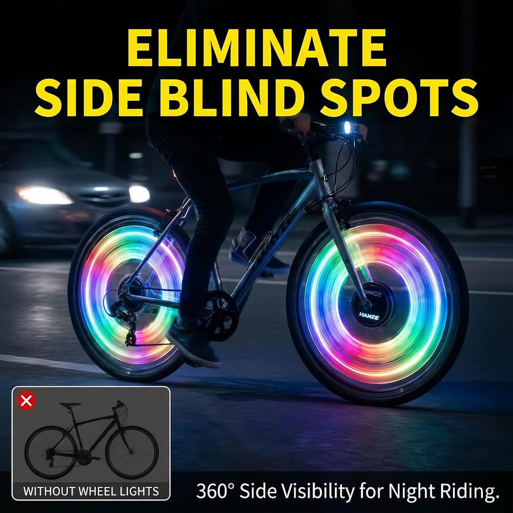 HANZE Bike Wheel Lights Rechargeable, LED Bicycle Spoke Lights 7-Color with 12 Flashing Modes, Motion Sensor Auto On/Off, Waterproof Night Riding Accessories for Kids & Adults E-Bike