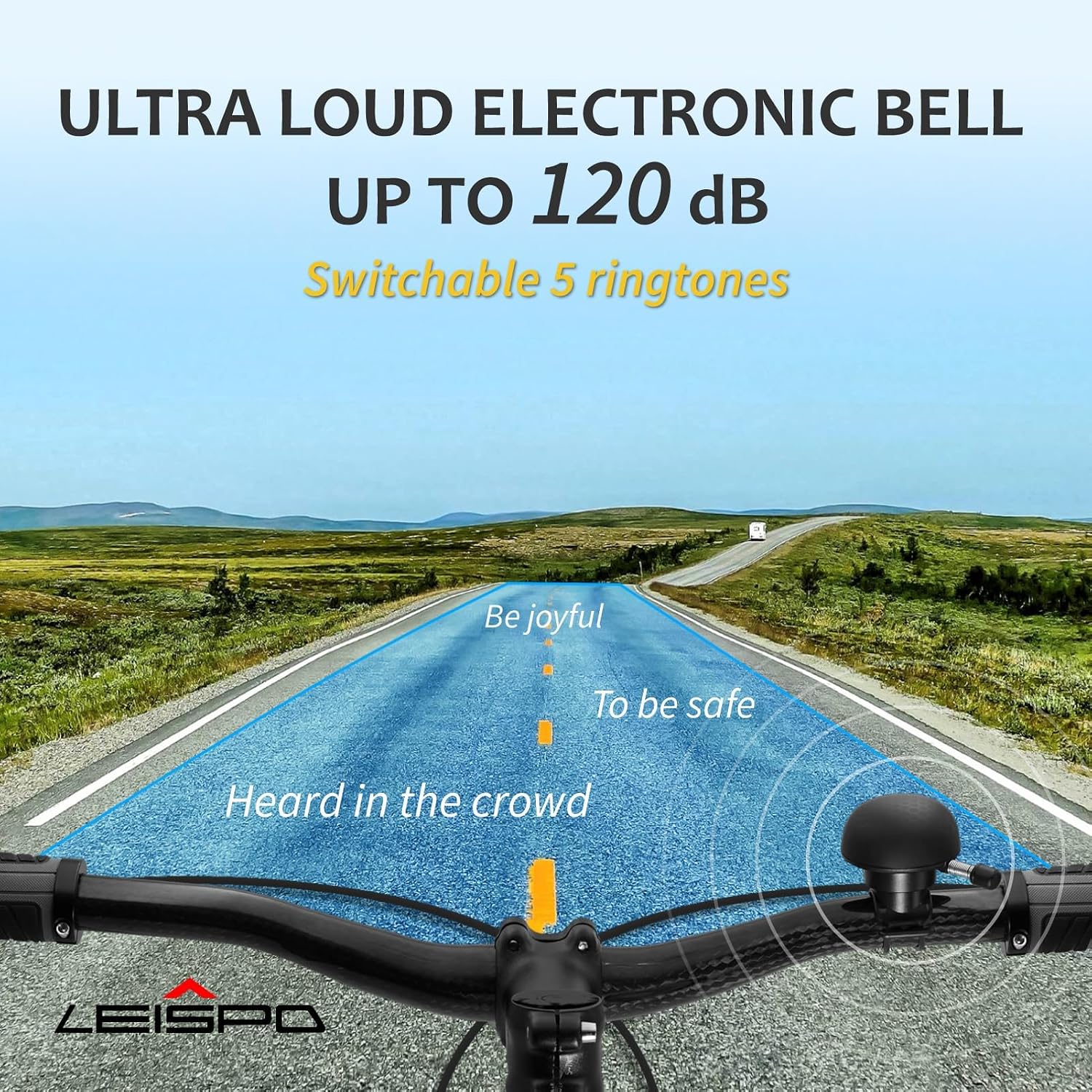 Electric Bike Ring Bell - Loud Bicycle Horn for Adult Bikes 5 Sounds 100dB - Classic Bicycle Bells for Road Bike- Rechargeable & Water Resistant, Light Up Bike Bell for Kids & Adults (Black)