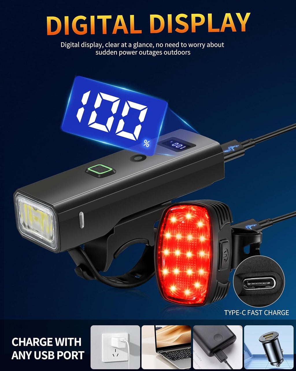 DARKBEAM Bike Lights for Night Riding USB-C Bicycle Lights Set 4+5 Modes