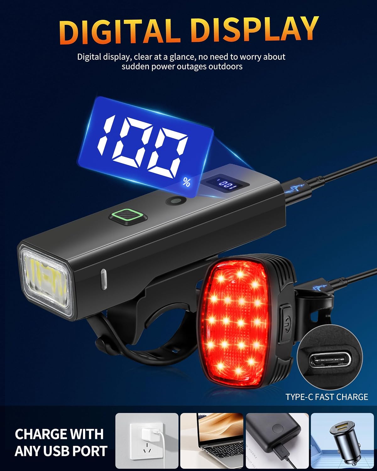 DARKBEAM Bike Lights for Night Riding USB-C Bicycle Lights Set 4+5 Modes