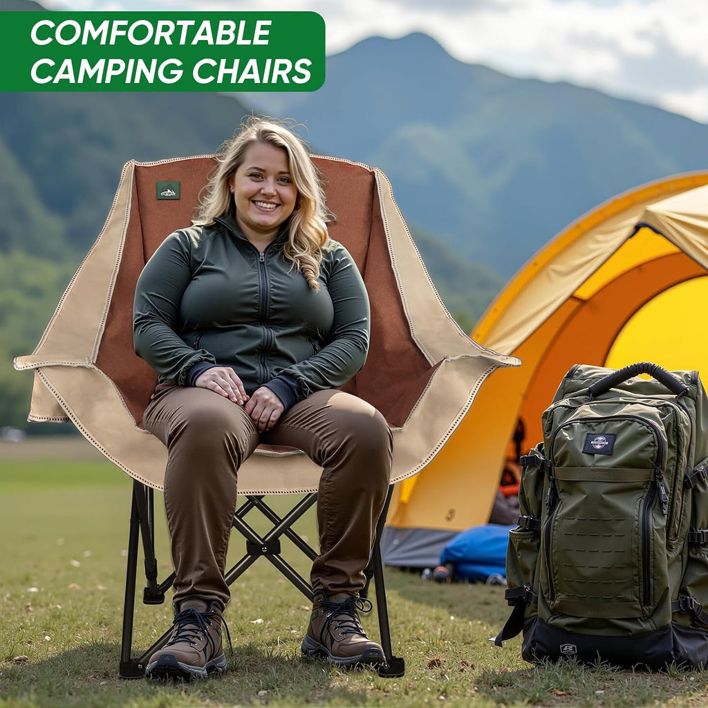 Northroad Folding Camping Chair,Oversized Portable Camp Chair w/Cup Holder,Heavy Duty Padded Lawn Chair Support 300 LBS for Outdoor, Tailgates, Beach, Hiking, and Picnics