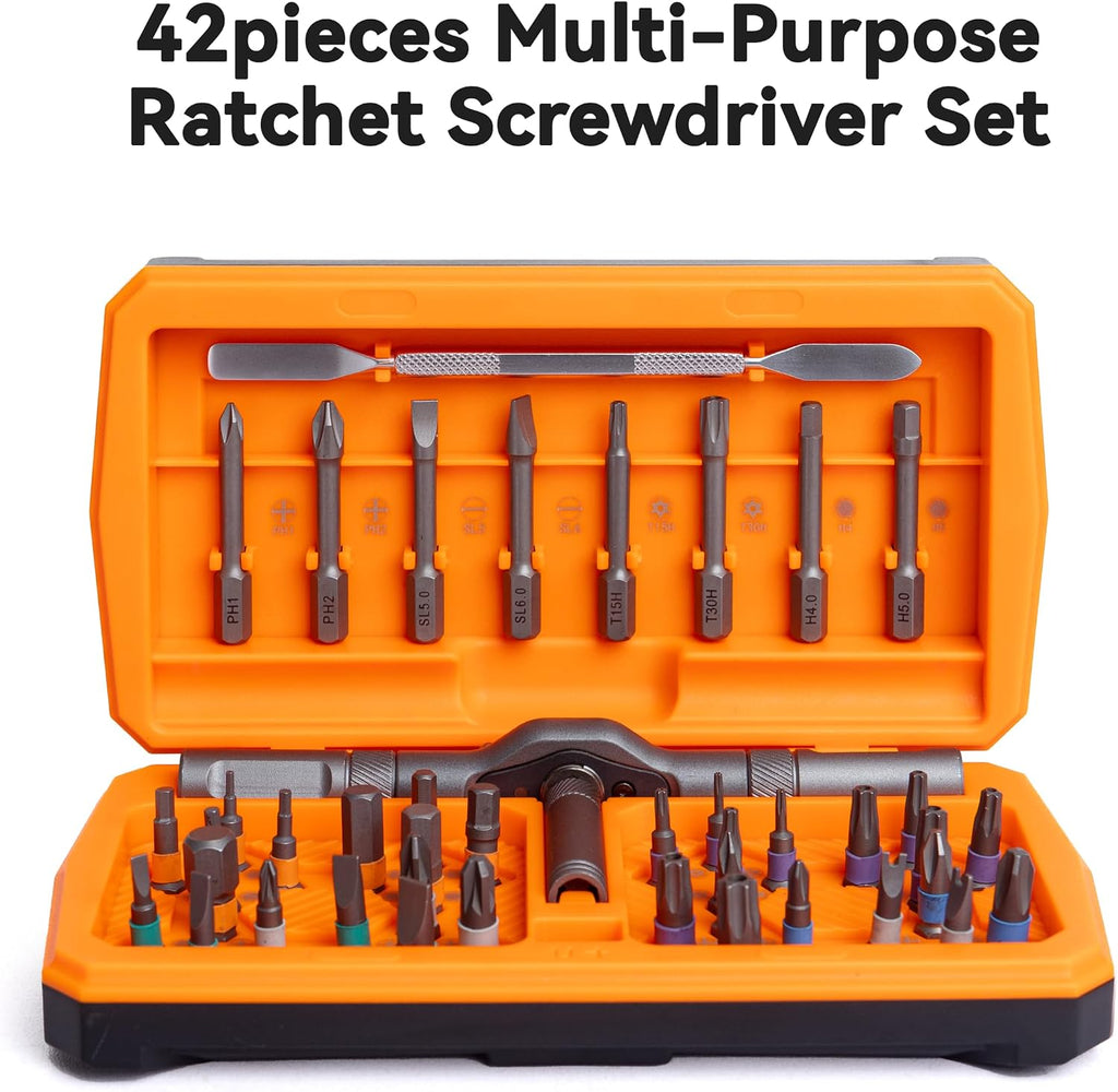 ANVANNA Ratchet Screwdriver Set, Magnetic Screwdriver Sets with Storage Case Repair Tool Kit for Computer, Eyeglass, Bicycles, Watch, Ring Doorbell, Furniture and DIY