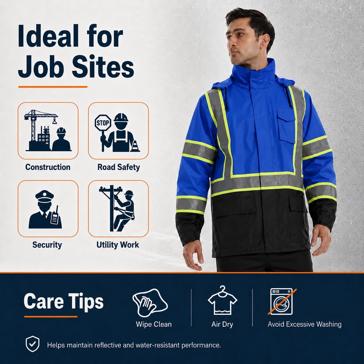 SKSAFETY Hi Vis Safety Rain Jacket for Men, Construction Work Rain Gear Heavy Duty Class 3 Rain Coat Waterproof Lightweight
