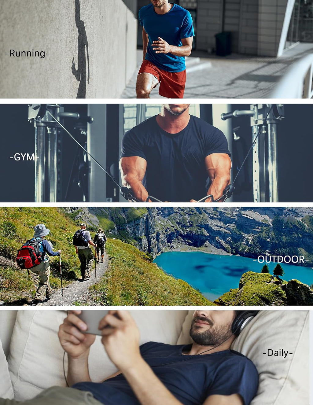 OYGSieg 5 Pack Men’s Quick Dry T-Shirts Short Sleeve Crew Neck Workout Tops