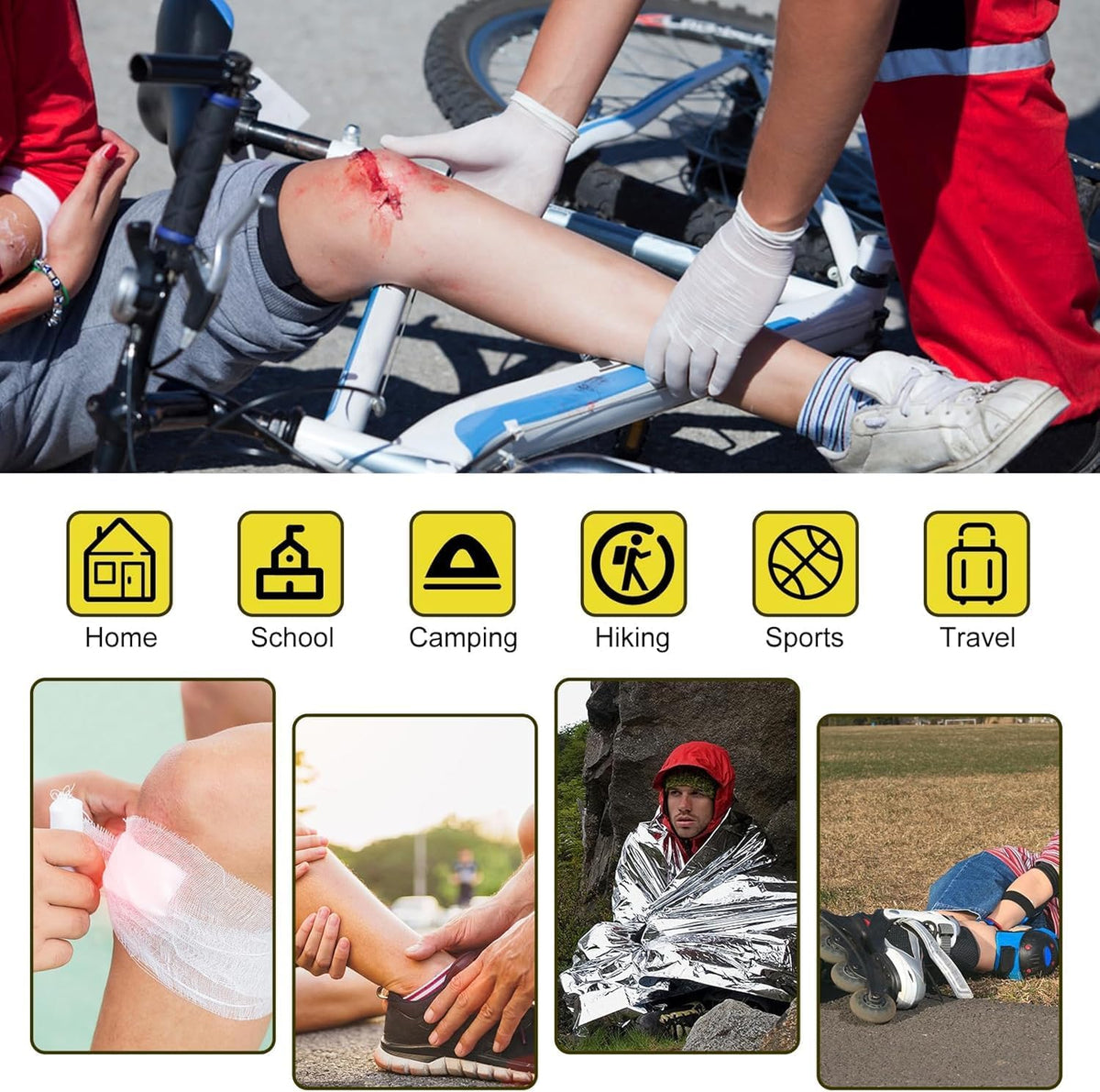300Piece Small First Aid Kit Refill Supplies for Travel Mini Caming Emergency First Aid Kits Hiking Survival Essential Kit for Outdoor Adventure, Yellow 1st Aid