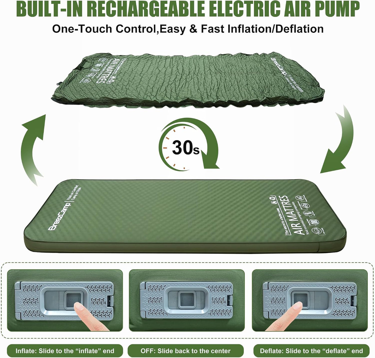 Self Inflating Sleeping Pad With Electric Pump, 4" Thick Memory Foam Sleeping Pad For Camping, 9.5 R-Value Insulated Sleeping Mat, All Season Camping Air Mattress For Tent Travel Car (Green)