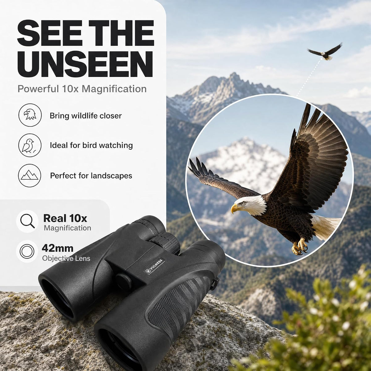 VULNESS 10x42 Binoculars for Adults, Bird Watching & Cruise Ship Travel
