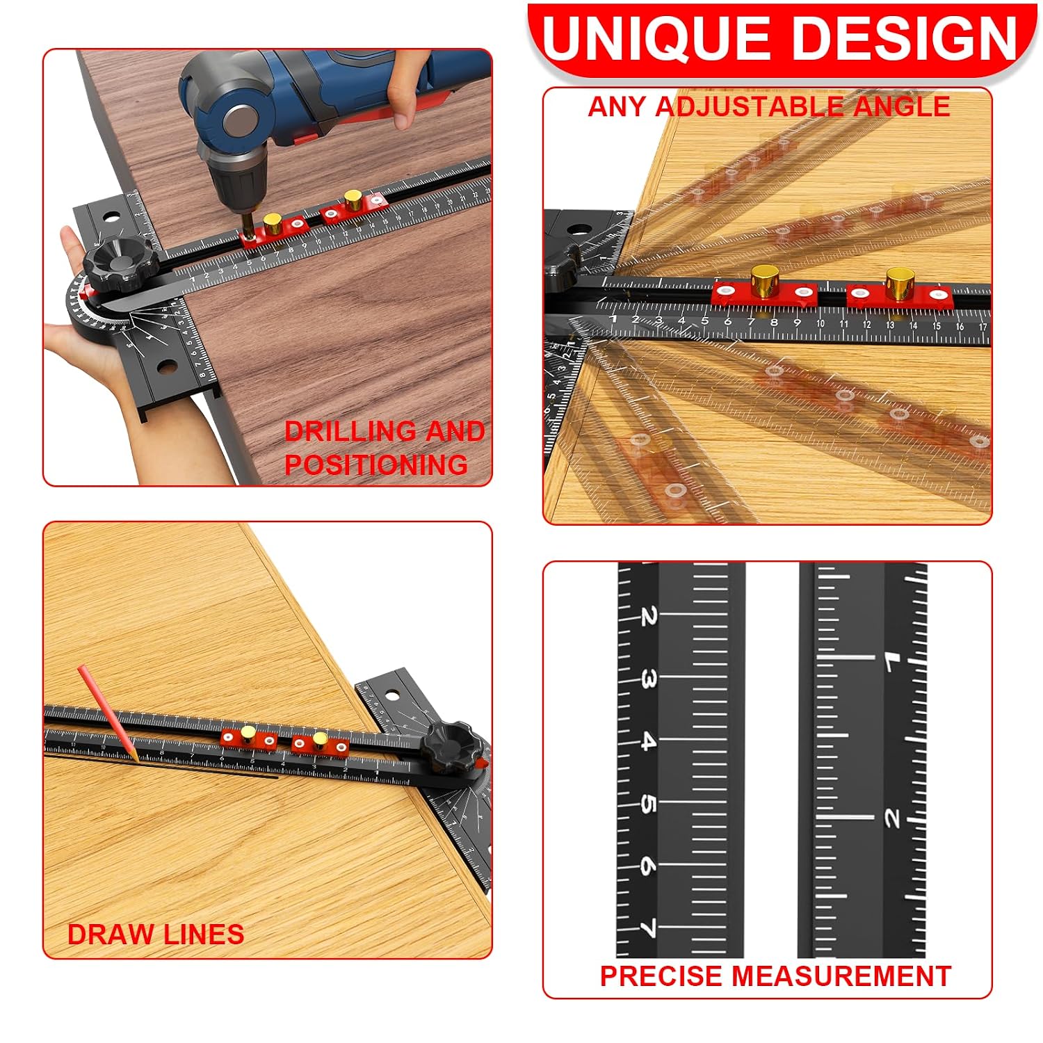 29 Inch Woodworking T Square Ruler, Aluminum Alloy, Adjustable Angle 15-165° Measurement Tool, Precision Drilling Positioning Guide for Carpentry, Drafting, Contractor, Scribe Crafting, Drywall