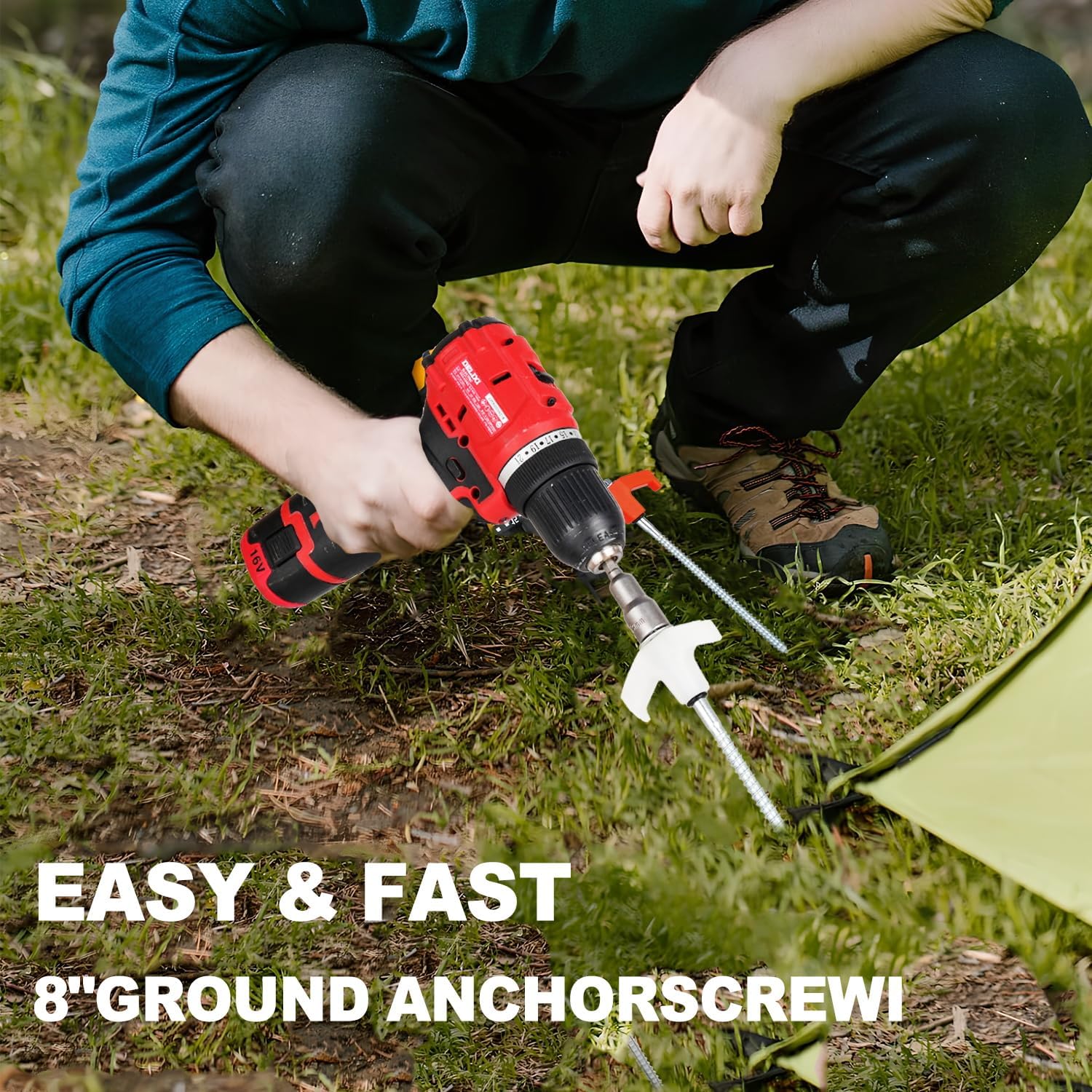 20 Pack Screw in Tent Stakes Heavy Duty,8 ’’ Ground Anchors Screw in,Metal Stakes with Hex Head Driver and Sturdy Storage Box. (20, Luminous White)