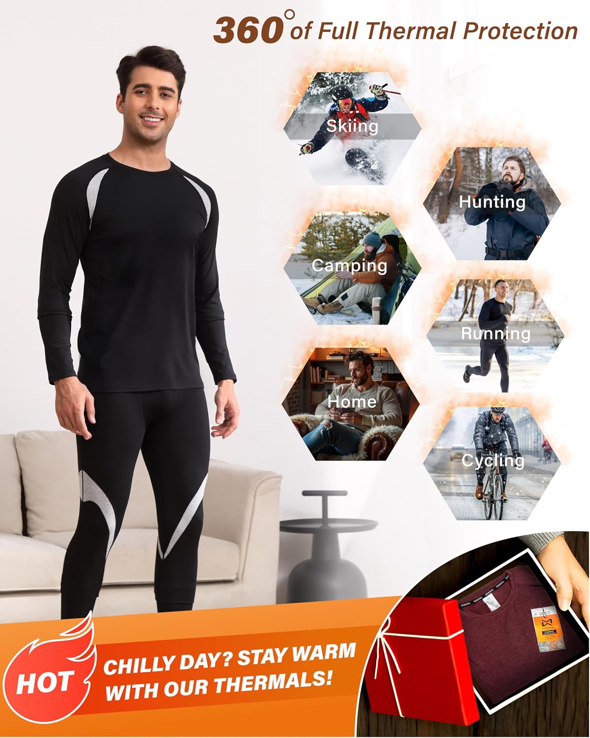 Muezna Men's Thermal Top and Bottom Set Underwear Long Johns Base Layer