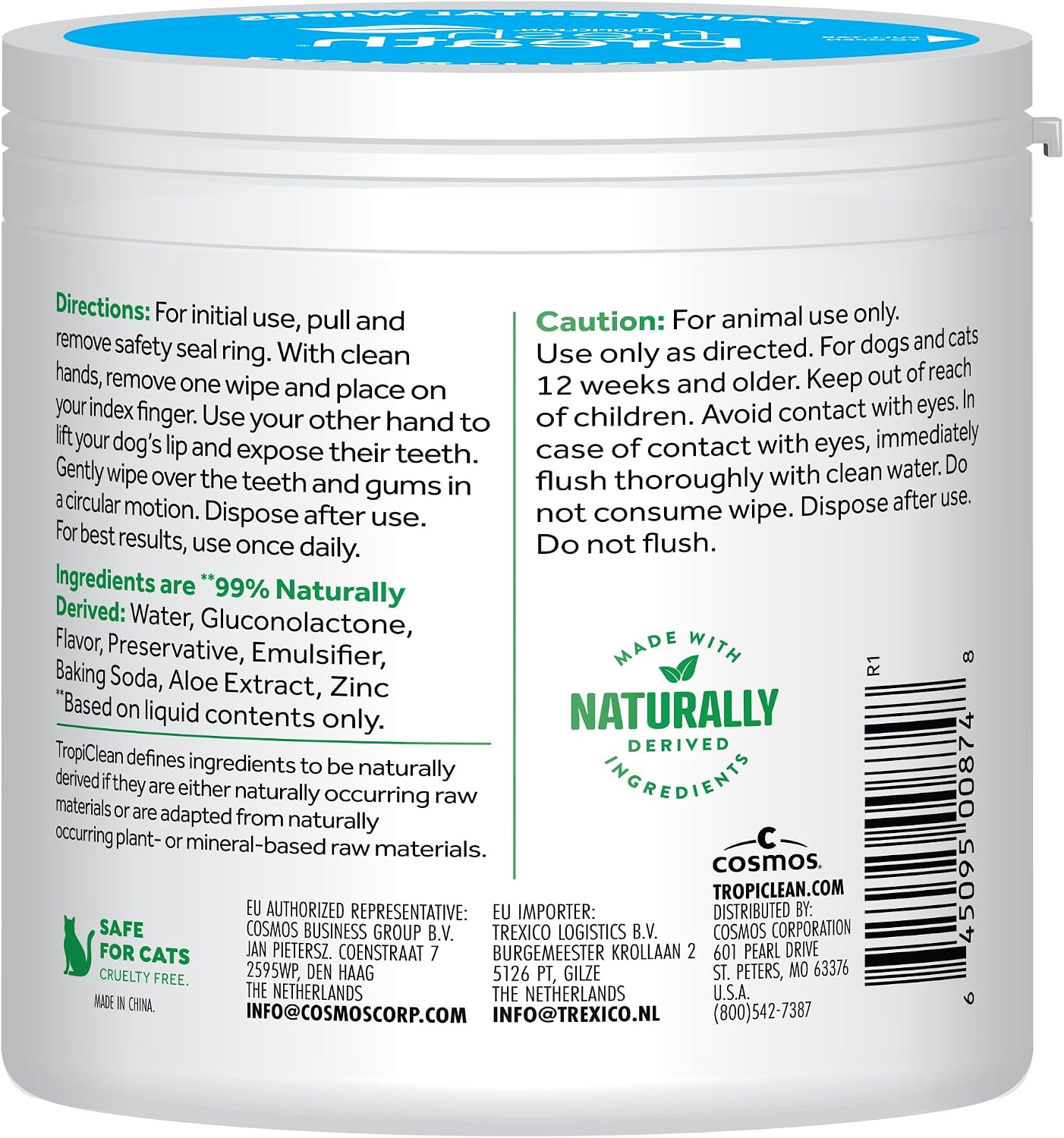 TropiClean Fresh Breath Dog Teeth Cleaning Dental Wipes, 50ct