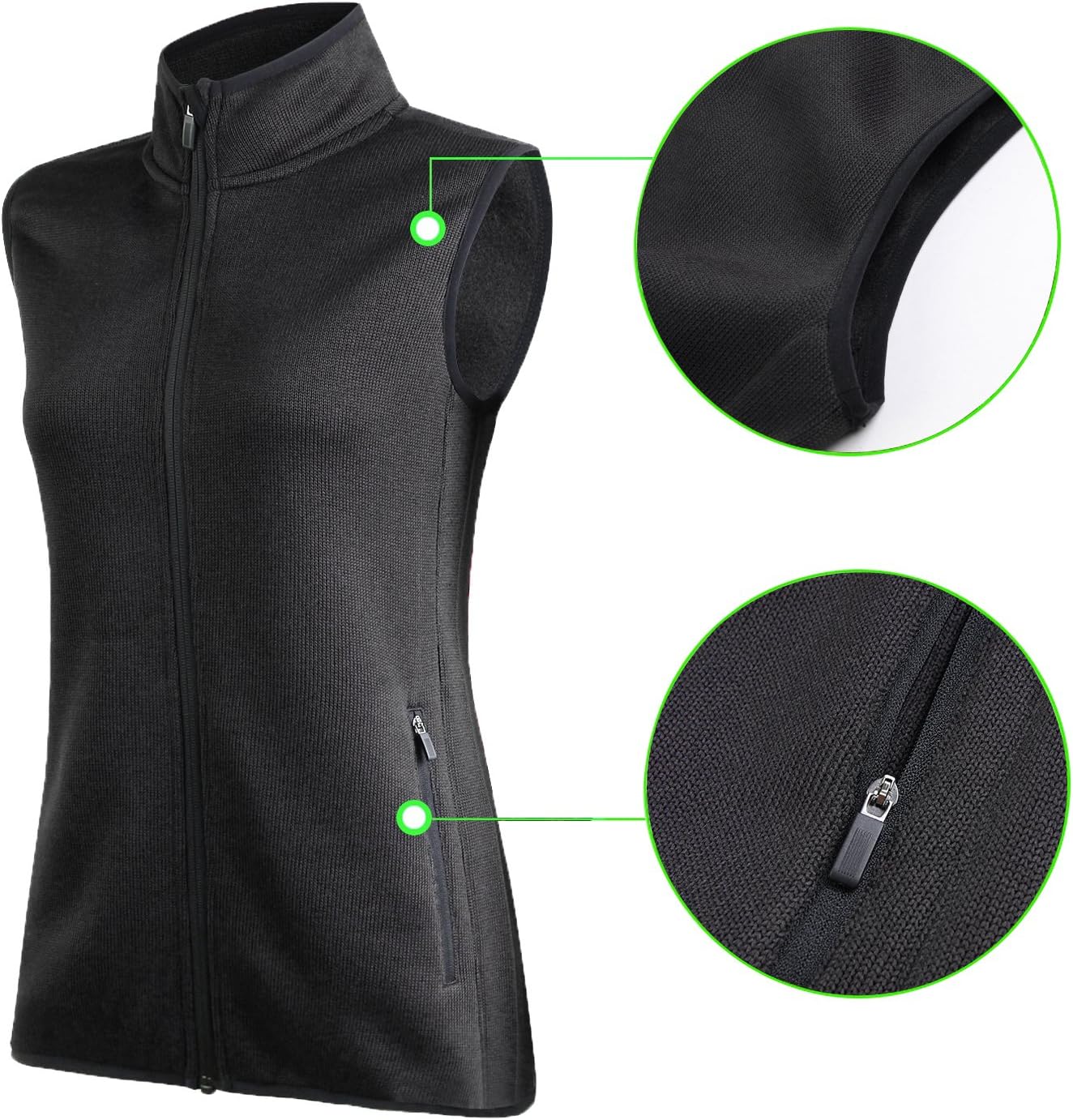Zip Up Womens Vest with Zipper Pockets Sweater Fleece Vest