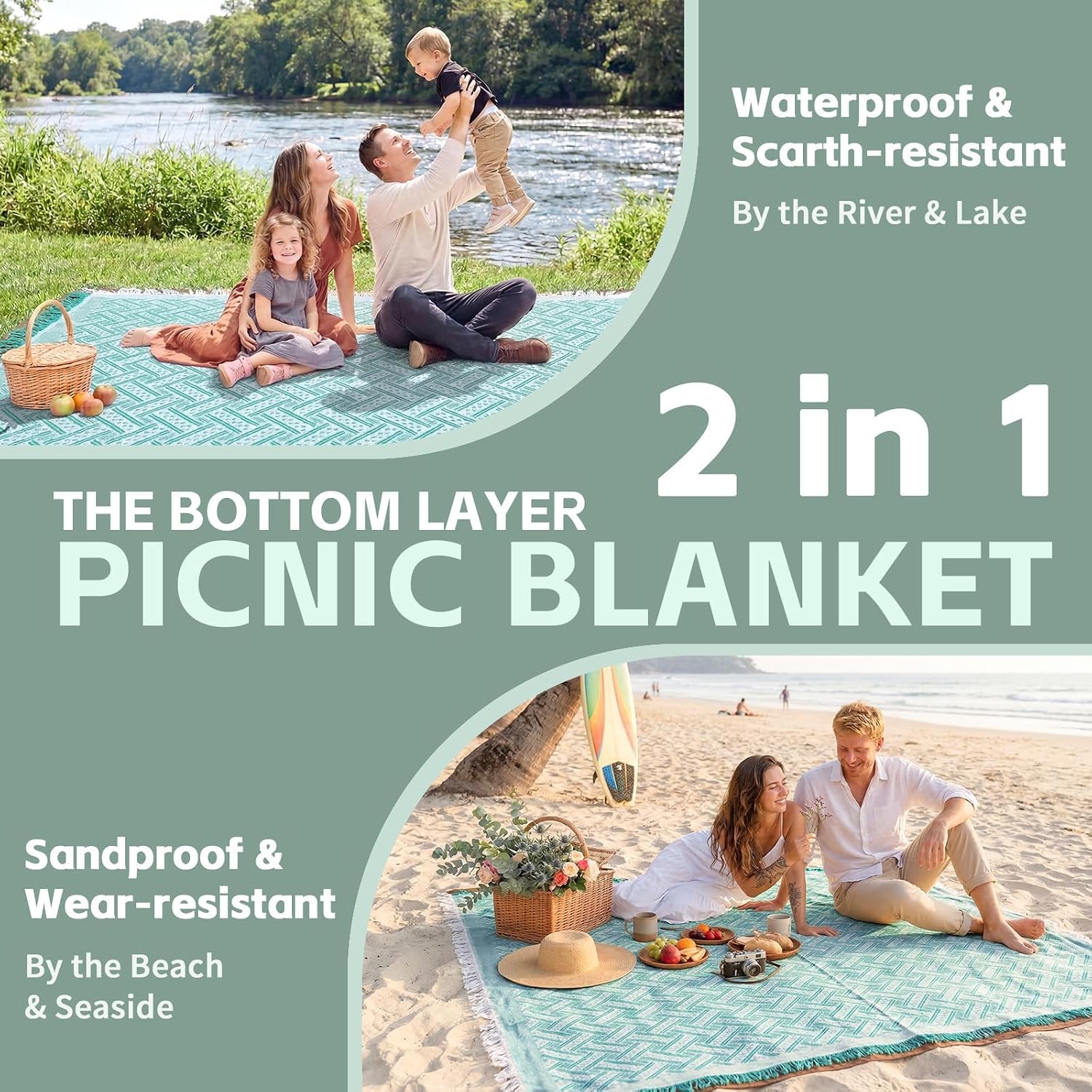 RYCHIC 2 in 1 Extra Large Boho Beach Blanket Towel Giant Woven Outdoor Rug Picnic Mat Camping Gear Cruise Essential 2026 Summer Vacation Must Have Travel Accessories Costa Rica Bahamas Hawaii Trip