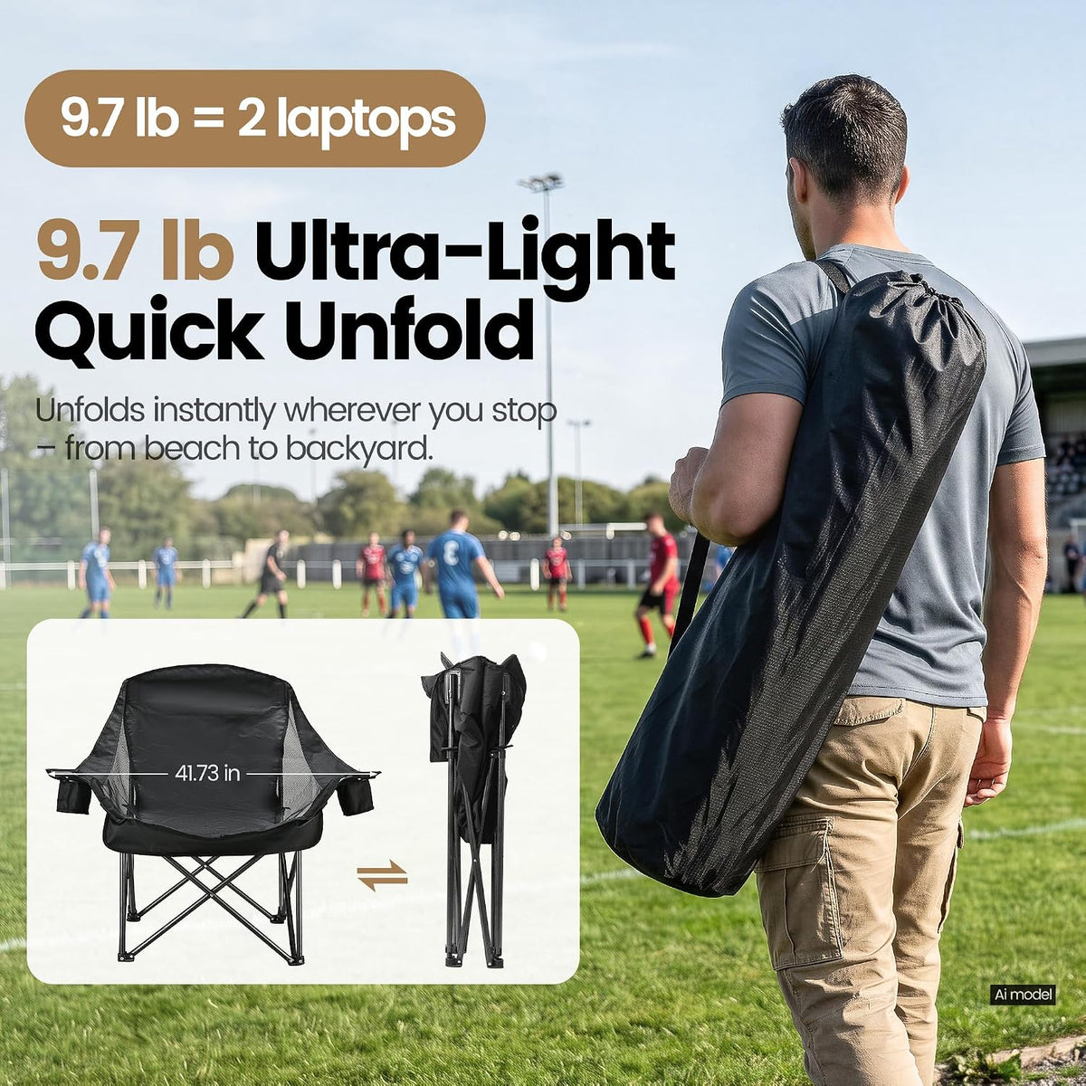 2 Pack Oversized Camping Chairs for Adults & Teens, Heavy Duty 400 LBS Capacity Portable Folding Mesh Lawn Chairs for Camping, Beach, Picnic, Patio, Fishing, RV (Black, Mesh)