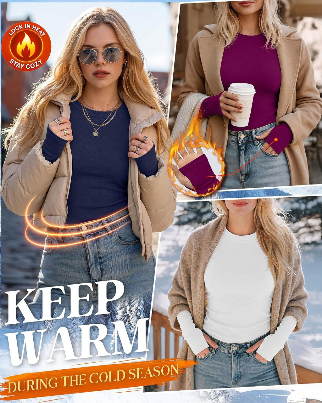 Neer 4 Pack Women's Thermal Fleece Lined Shirts Warm Base Layer