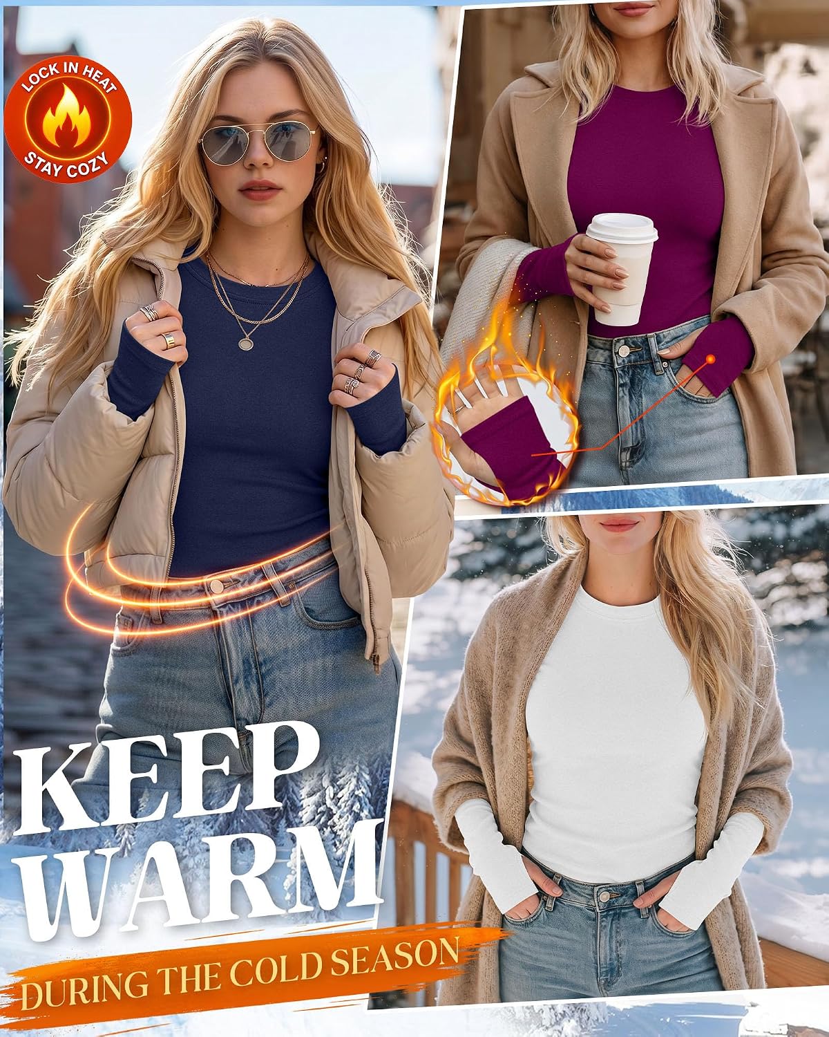 Neer 4 Pack Women's Thermal Fleece Lined Shirts Warm Base Layer