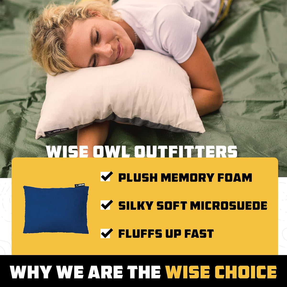 Wise Owl Outfitters Camping Pillow – Memory Foam Travel Pillow for Airplane Sleeping, Hiking, Backpacking & Outdoor Use - Small & Portable for Adults, Car, Camp & Tent