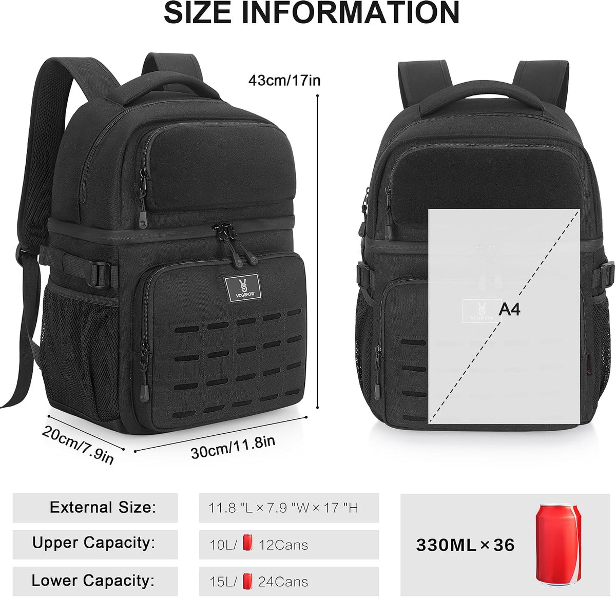 Insulated Double Deck Cooler Backpack, 36 Cans Large Leakproof Cooler Bag