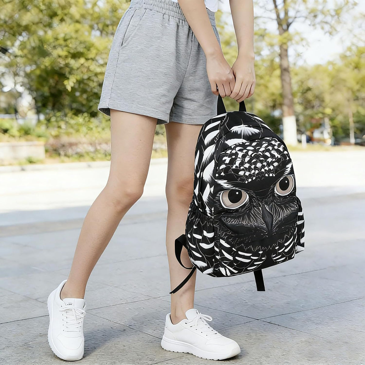 Black Owl School Backpack for Girls Boys Teens Bookbag 17 Inch Laptop Backpack for Sports Travel Camping