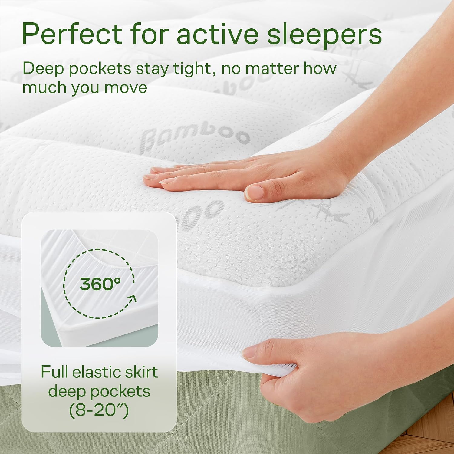Ultra Soft Full Size Mattress Topper - Viscose Made from Bamboo Pillow Top Mattress Pad for Back Pain Relief - Naturally Cooling for Hot Sleepers, White