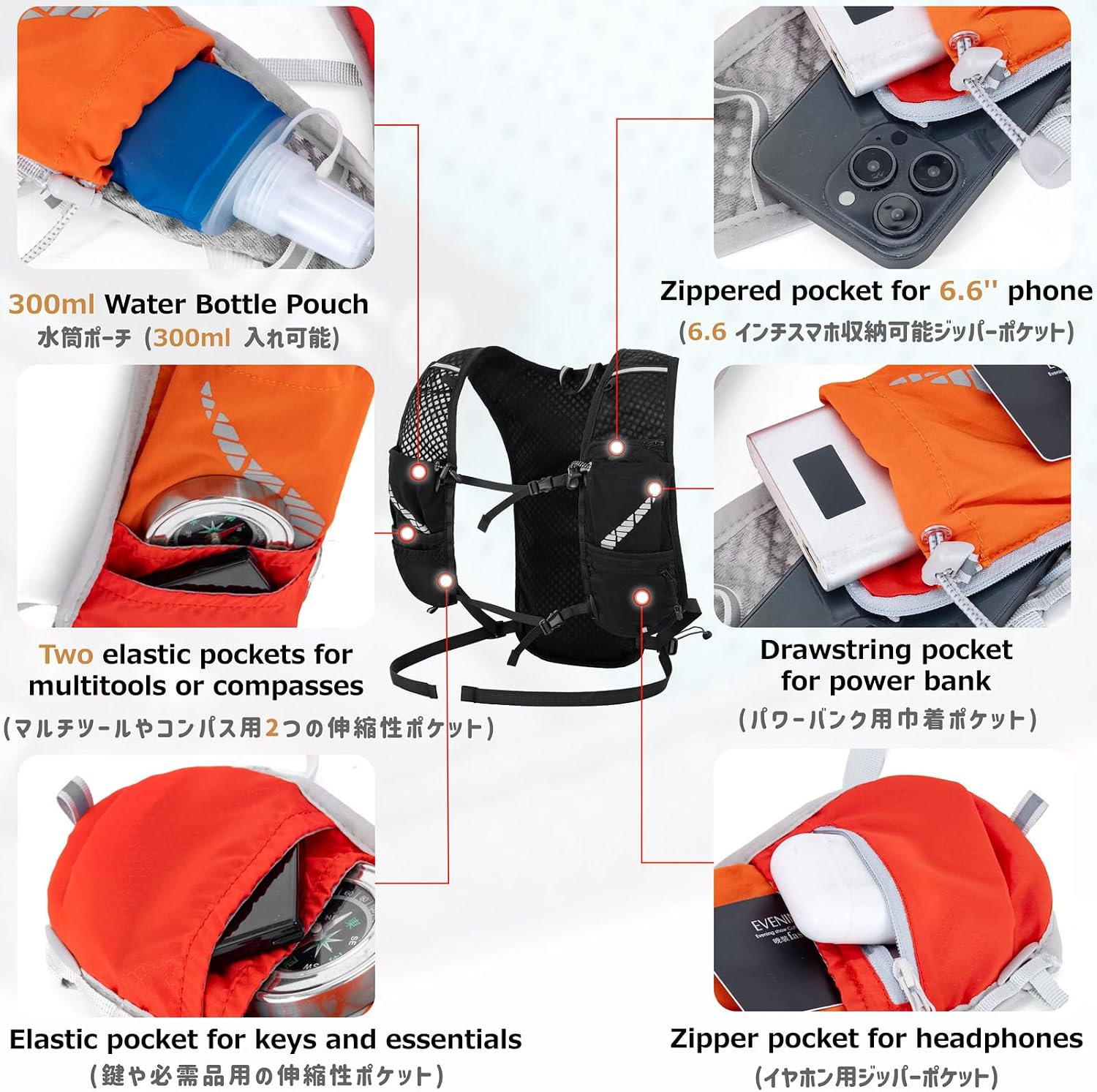 Azarxis Hiking Hydration Pack 5L Running Backpack Daypack Vest with 2L Water Bladder for Women Men Cycling Biking Trail Race (Grey with a 350ml Water Bottle)