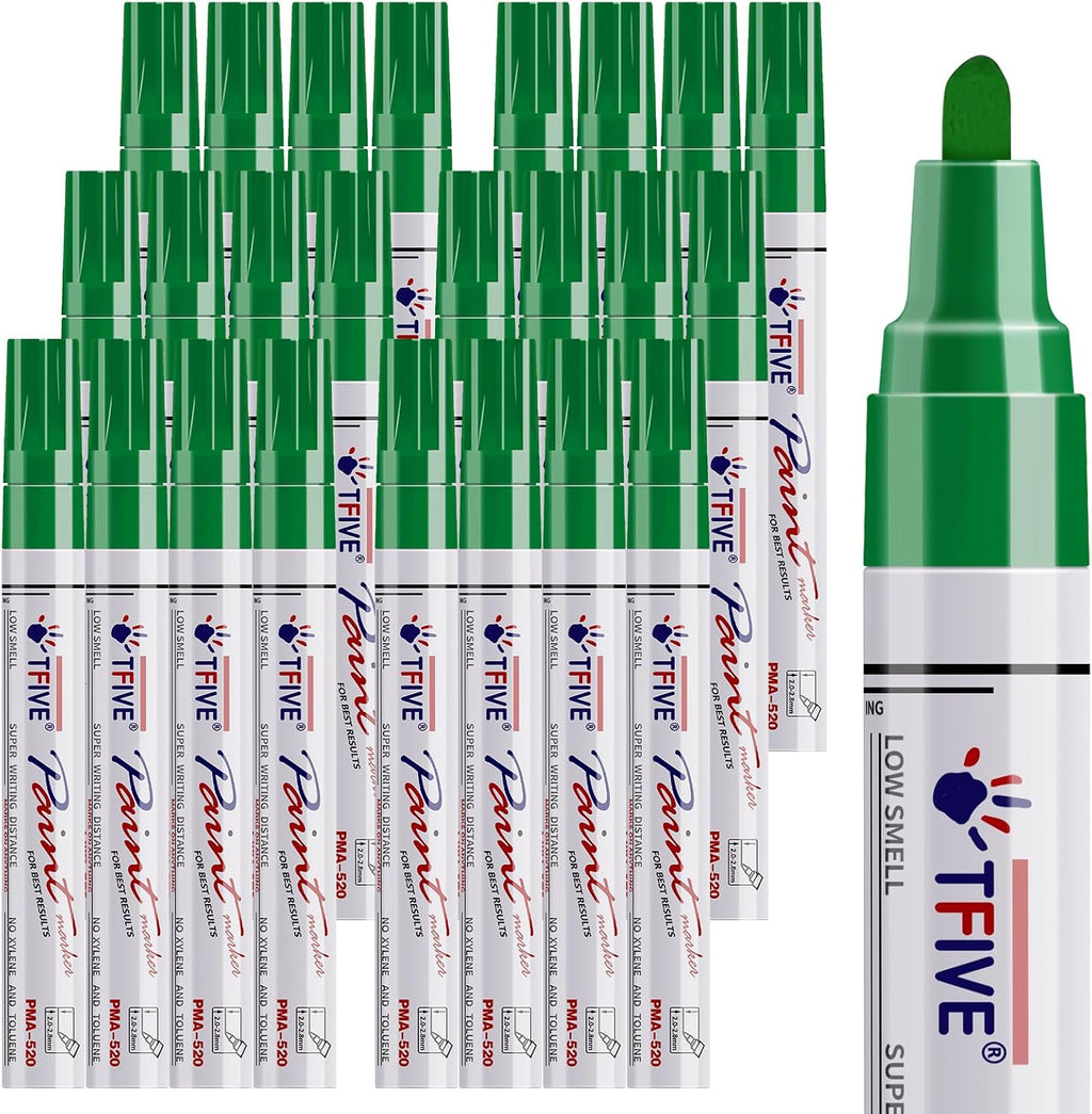 TFIVE Green Paint Pens Permanent Markers, 24 Pcs Oil Based Paint Markers