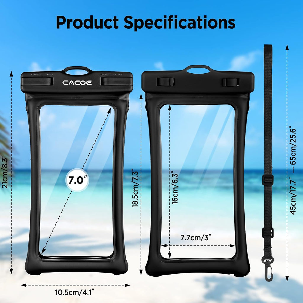 CACOE Floatable Waterproof Phone Pouch 2 Pack Up to 7.0",Black+Pink