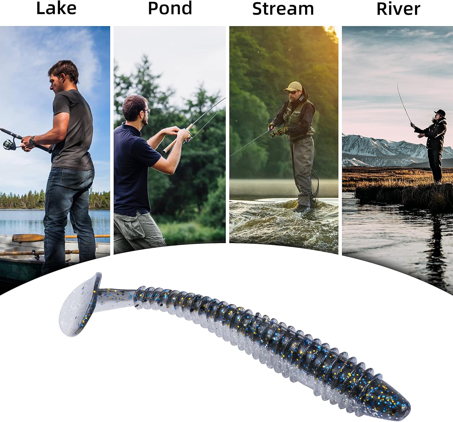 RUNCL Swimbaits Paddle 10/20/30/40PCS, 5/4/3/2 Inchs Paddle Tail, Soft Lure for Trout Crappie Bass, Durable Plastic Bait Swimmer for Saltwater/Freshwater, Fishing Lover's Gift