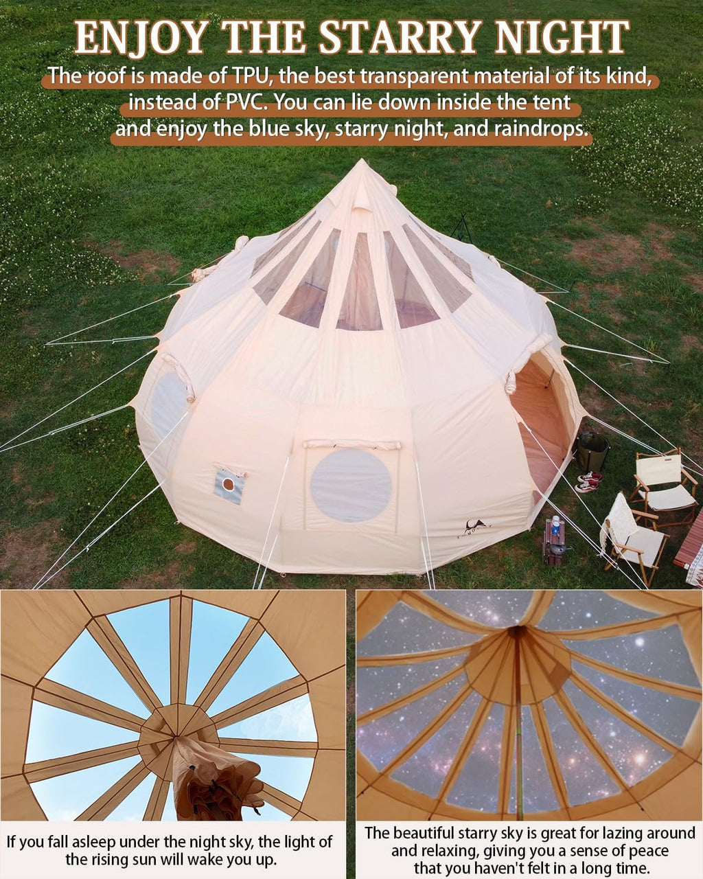 TOMOUNT Canvas Tent with Rainfly Stove Jack Glamping Yurt TPU Roof
