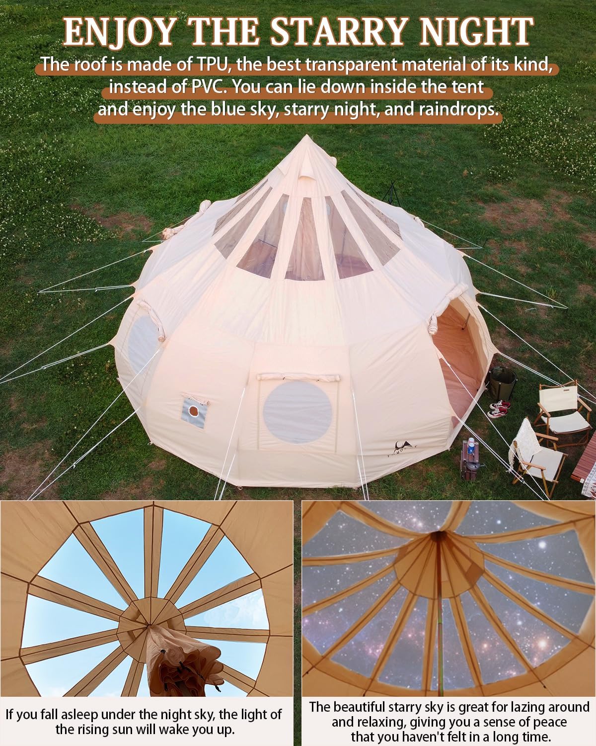 TOMOUNT Canvas Tent with Rainfly Stove Jack Glamping Yurt TPU Roof