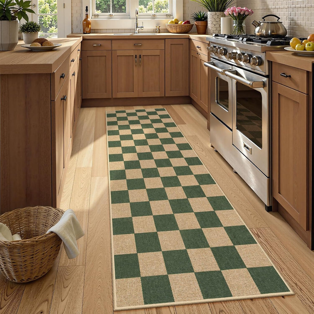 Lahome Checkered Easy Jute Kitchen Runner Rug, 2x8 Outdoor Rugs Washable
