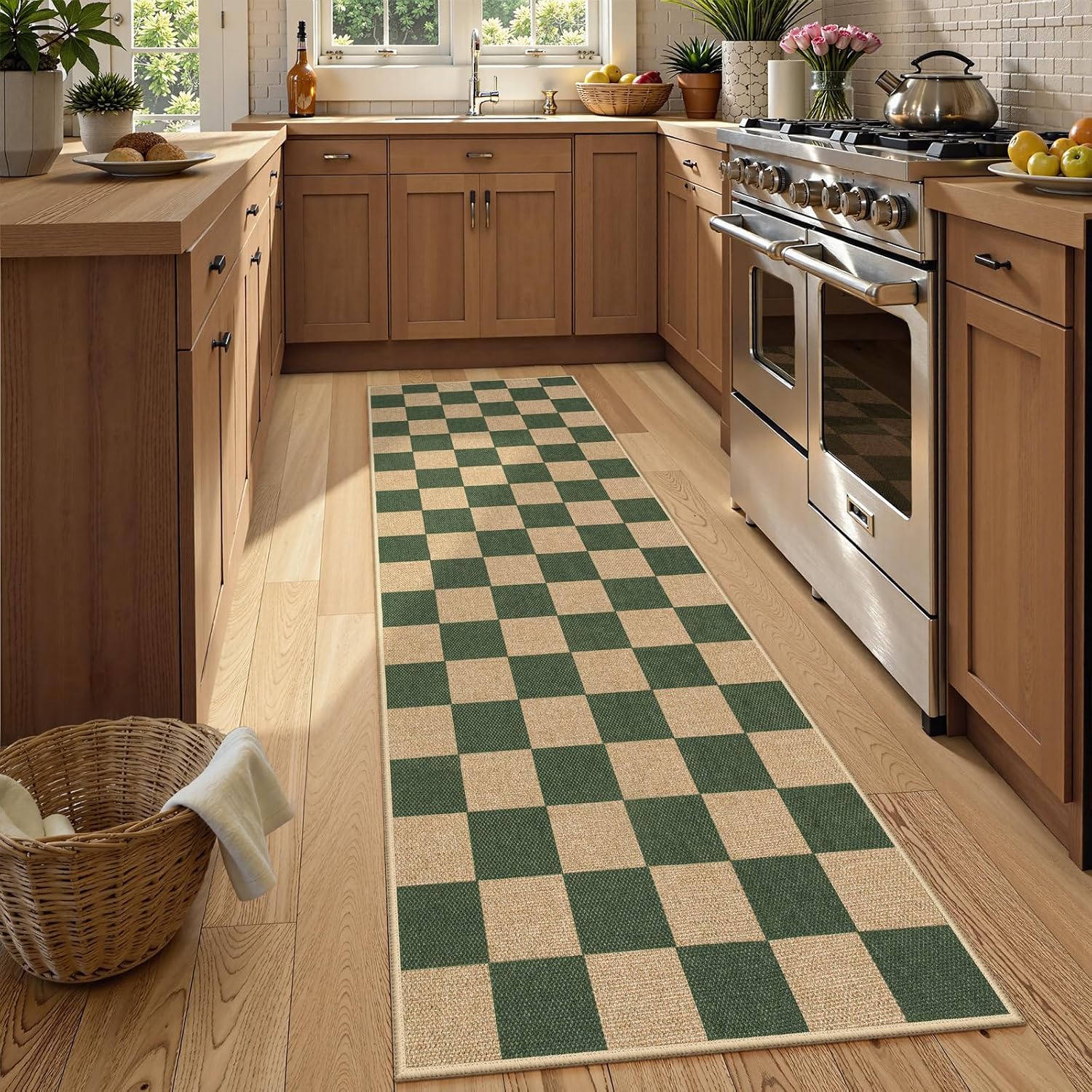 Lahome Checkered Easy Jute Kitchen Runner Rug, 2x8 Outdoor Rugs Washable