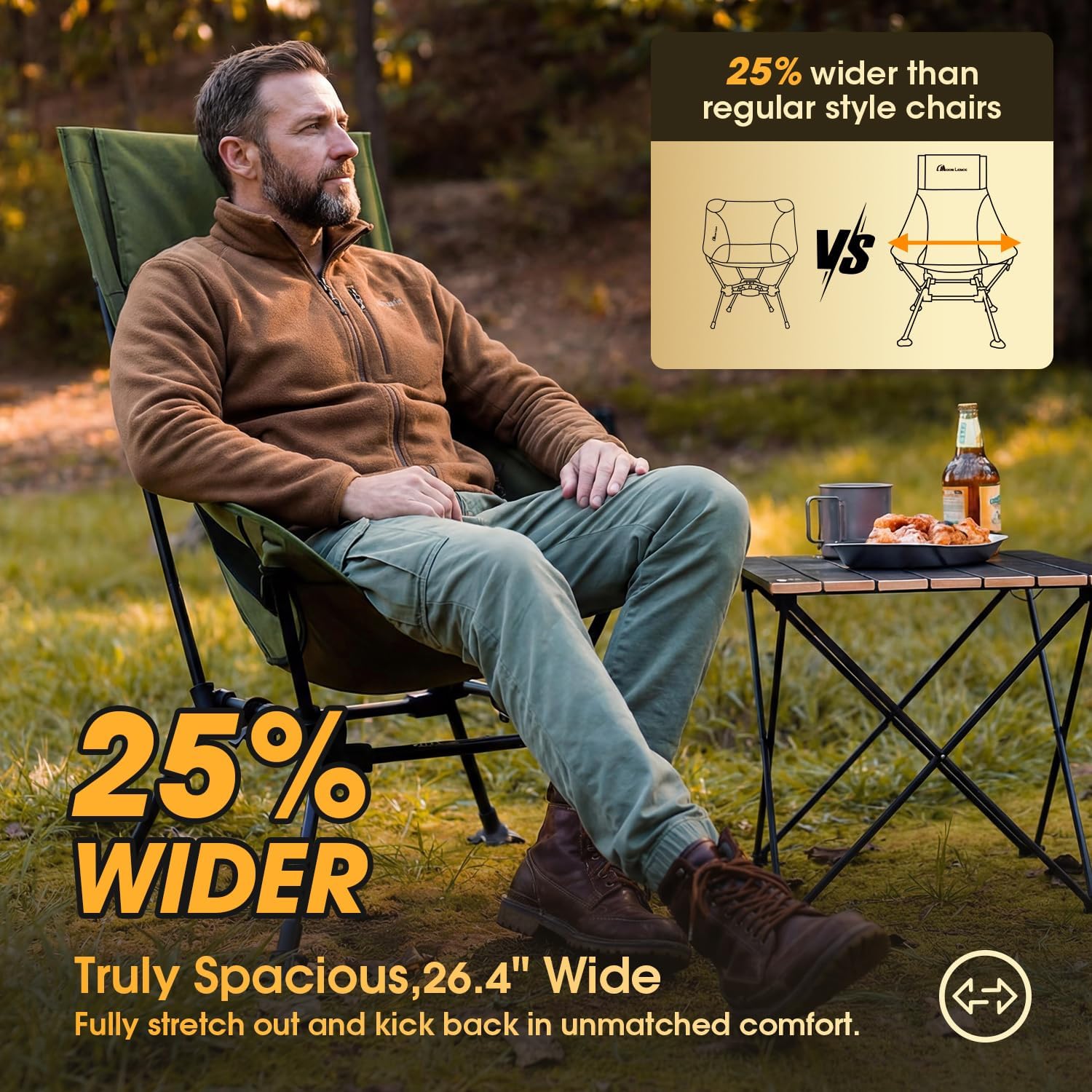 MOON LENCE Oversized High Back Camping Chair for Adults, Height Adjustable Folding Camp Chair | 400 lbs Capacity & 5.4 lbs Weight, Hidden Pillow Pocket Wide Seat for Camping Fishing Overlanding, Green