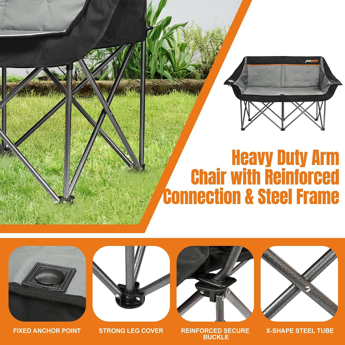 2 Person Camping Chair Heavy Duty 650LBS Padded Loveseat for Pets