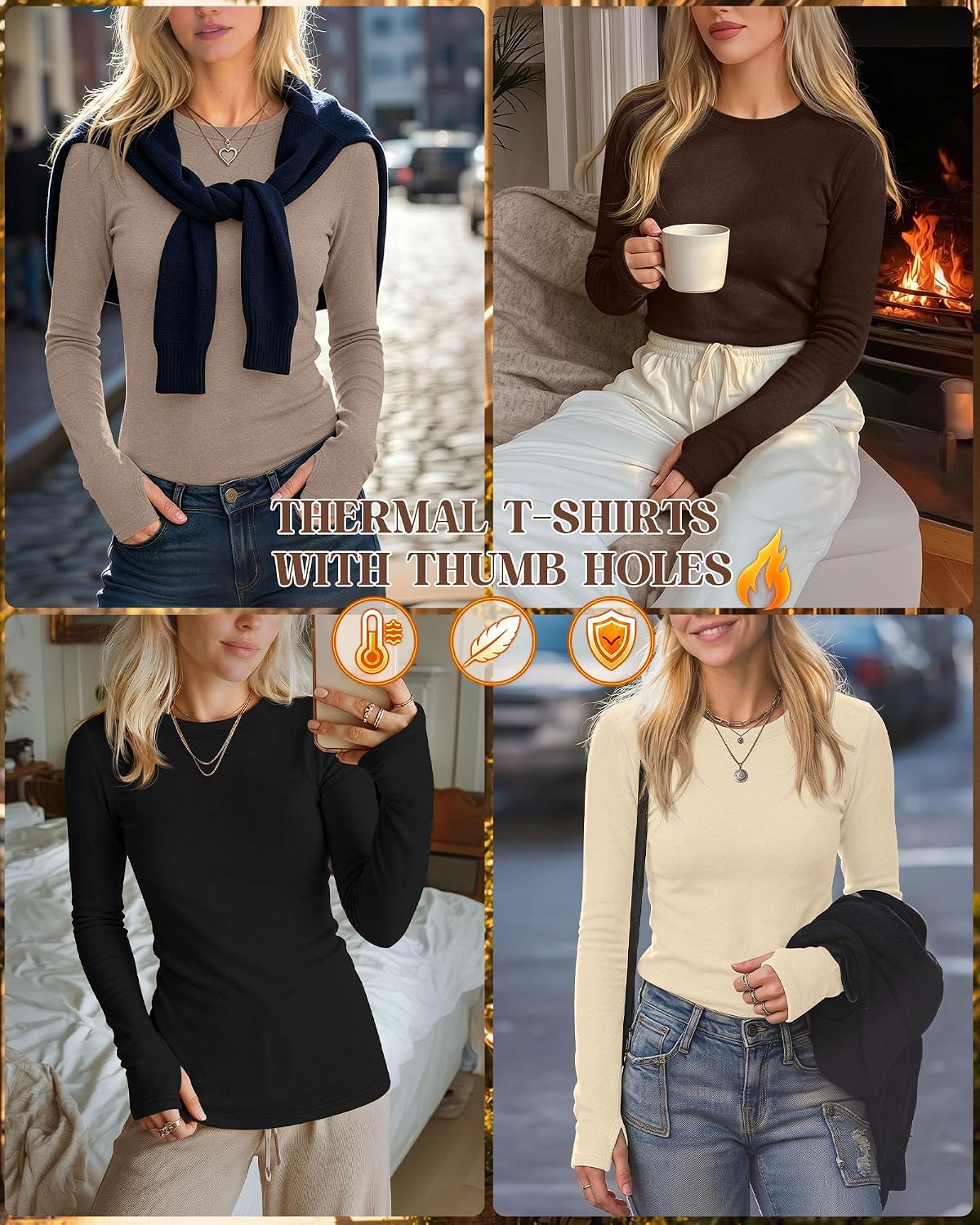 Neer 4 Pack Women's Thermal Fleece Lined Shirts Warm Base Layer
