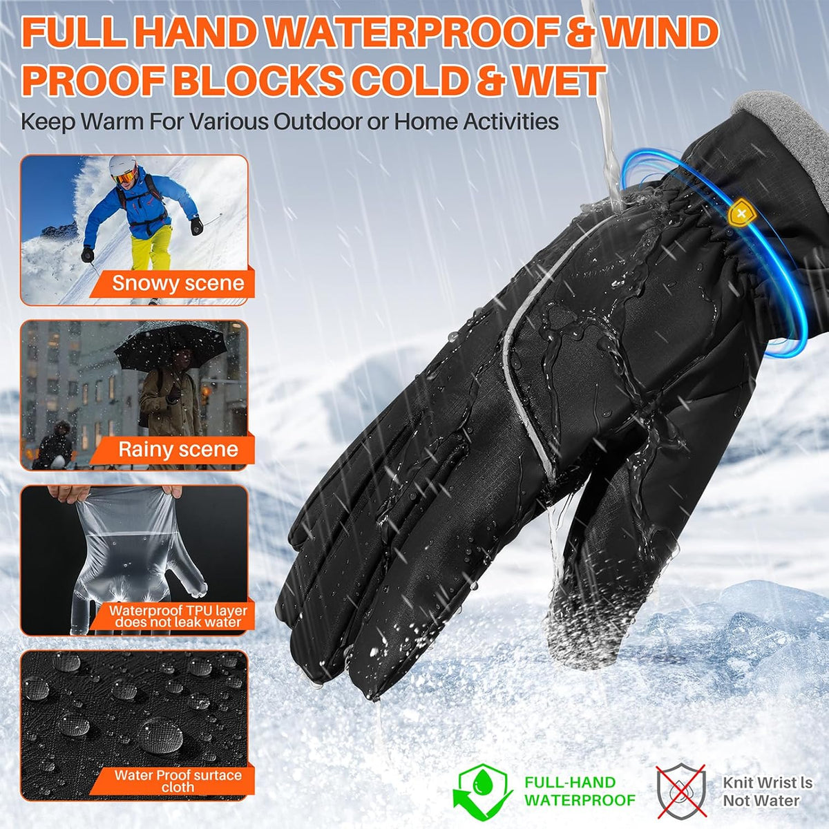 Winter Gloves Warm for Men & Women - Waterproof Touchscreen Outdoor Thermal Gloves with Plush Lining/Adjustable Wrist,Snow Shoveling Commuting Skiing