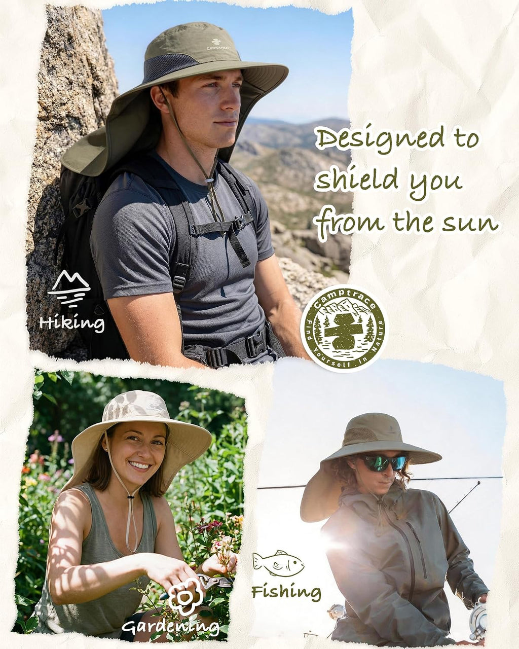 Camptrace Sun Hats for Women Men with Neck Flap UV Protection Wide Shade